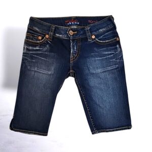 Silver Jeans Co. Bermuda Shorts - Dark Wash Distress Jean Shorts, Sz 28